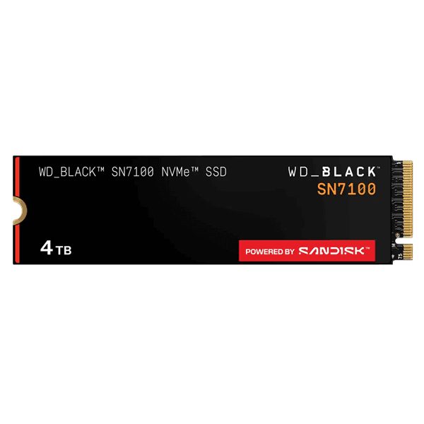 Твердотельный накопитель Western Digital Black SSD SN7100 M2.2280 PCIe 4.0 4Tb, 7000MBs/6700MBs, TBW 2400, WDS400T4X0E, 1 year