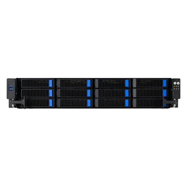 Сервер ASUS RS720-E11-RS12U 2U, 2x LGA4677, 32x DDR5(4800), 12x 3,5 (8xNVMe/SAS/SATA+4 NVMe/SATA), 2xM.2 slot 2280, 6x PCIe G5 x8 or 3 x PCIe G5 x16, up to 4 dual-slot GPUs, 1x OCP 3.0, 2x10Gbe RJ45, 2x2600W