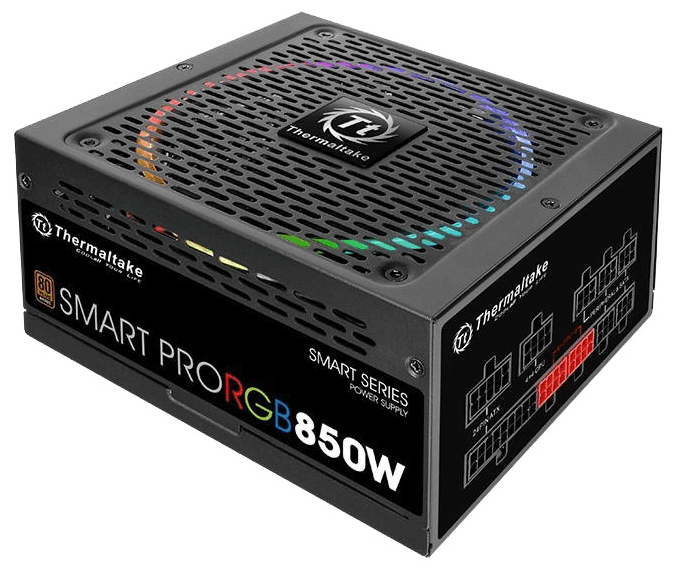 блок питания Thermaltake PS-SPR-0850FPCBEU-R, SMART PRO/Fully Modular/850W/ATX 2.3 & EPS 2.92/A-PFC/14cm RGB Fan/EU/80Plus Bronze RTL