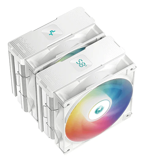 Кулер для процессора DEEPCOOL AG620 DIGITAL WH ARGB LGA1700/1200/115X/AM5/AM4 (8шт/кор, TDP 260W, PWM, DUAL Fan 120mm, 6 тепл. трубок, белый) RET (R-AG620-WHADMN-G-2)