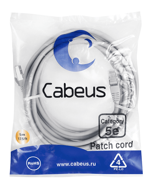 Cabeus Патч-корд PC-FTP-RJ45-Cat.5e-5m F/UTP Cat.5e 5м серый