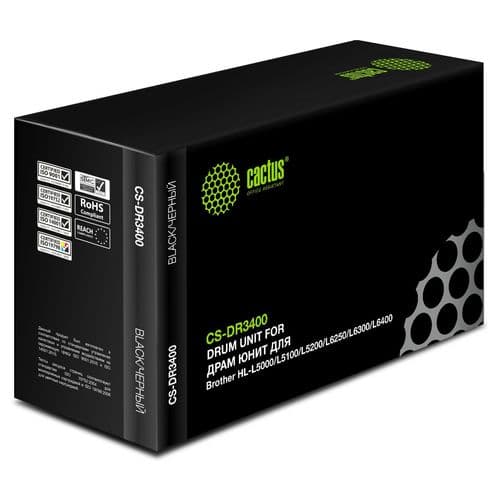 Блок фотобарабана Cactus CS-DR3400 DR-3400 черный ч/б:30000стр. для HL-L5000/L5100/L5200/L6250/L6300/L6400, DCP-L5500 Brother (Cactus)