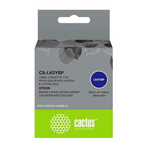 Картридж ленточный Cactus CS-LK5YBP LK-5YBP черный на желтом 18x9 для Epson LW400/LW700/LW600P/LW1000P/K400/Z700/Z900 (Cactus)
