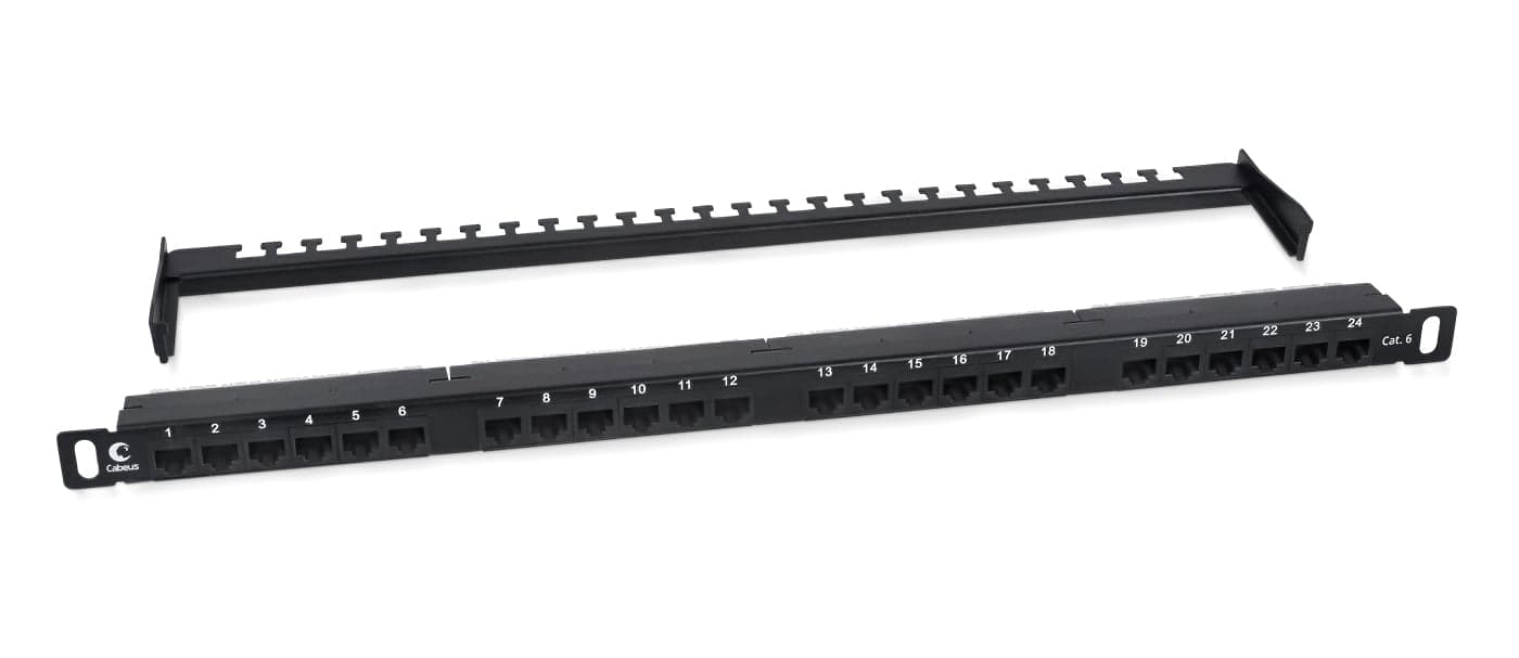 Патч-панель 19" 24 порта RJ-45 UTP 6 Cabeus PLHD-24-Cat.6-Dual-180-0,5U неэкранированная