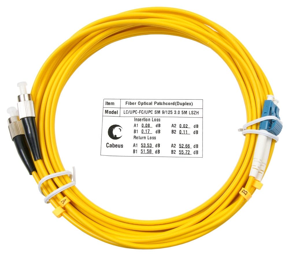 Оптический патч-корд duplex FC-LC 9/125 SM Cabeus FOP(d)-9-LC-FC-7m 7 метров желтый LSZH