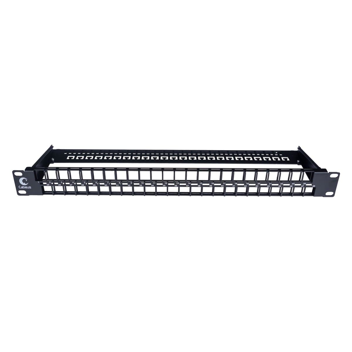 Cabeus PLBHD-48-1U Модульная патч-панель высокой плотности 19" (1U), 48 портов, для неэкранированных модулей, с задним кабельным организатором (без модулей)