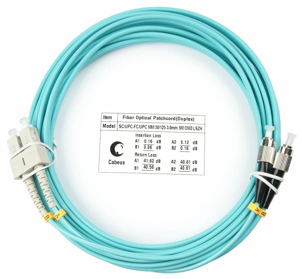 Оптический патч-корд duplex FC-SC 50/125 MM Cabeus FOP-50-SC-FC-5m 5 метров бирюзовый LSZH