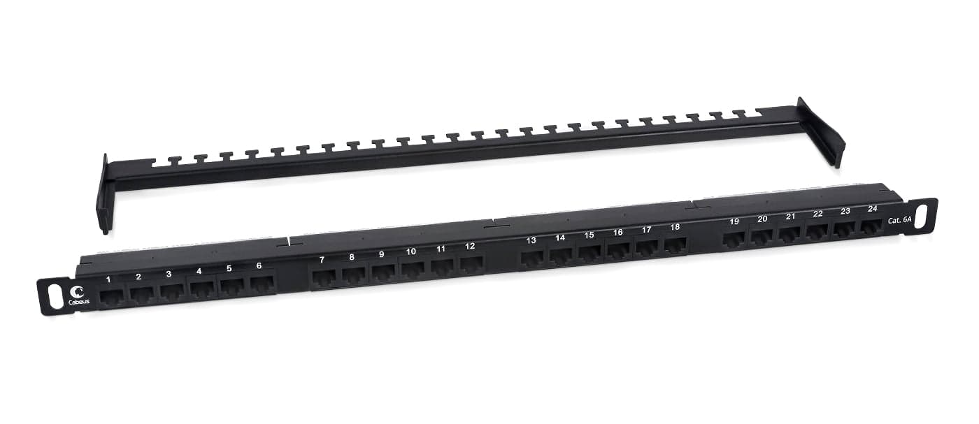 Патч-панель 19" 24 порта RJ-45 UTP 6a Cabeus PLHD-24-Cat.6a-Dual-180-0,5U неэкранированная