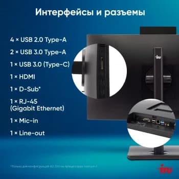 Моноблок IRU 23ID 23.8" Full HD i7 1255U (1.7) 16Gb SSD512Gb UHDG CR Windows 11 Pro GbitEth WiFi BT 120W Cam черный 1920x1080