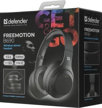 Гарнитура накладные Defender FreeMotion B690 черный беспроводные bluetooth накладные