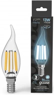 Лампа филам. Gauss Filament 13Вт цок.:E14 свеча 220B св.свеч.бел.нейт. (упак.:10шт)
