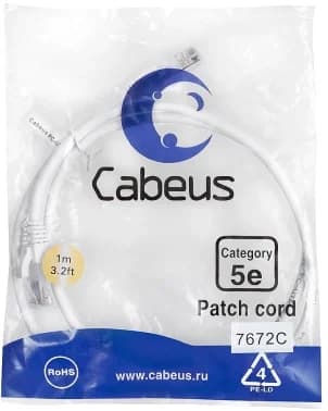 Шнур коммутационный Cabeus, Cat.5e, неэкр., U/UTP, RJ45/RJ45, LSZH, AWG24, 1м, белый