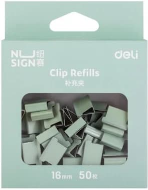 Зажимы Deli NS086GREEN Nusign для клиппера 16 мм зеленый (упаковка: 50 шт) картонная коробка