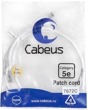 Шнур коммутационный Cabeus, Cat.5e, неэкр., U/UTP, RJ45/RJ45, PVC, AWG24, 1м, белый