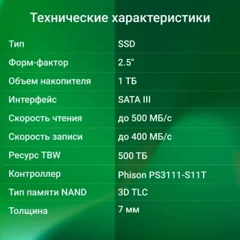 Накопитель SSD Digma Run P1, 1Tb, SATA III, 2.5", без NVMe, R/W 500/400