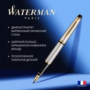 Ручка перьев. Waterman Expert 3 (S0951940) Stainless Steel GT F сталь подар.кор.