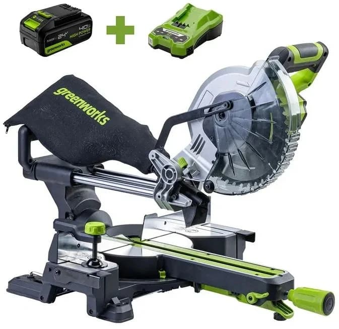 Торцовочная пила аккумуляторная GreenWorks GD24MS216, 24V, б/щ, c 1х5 АКБ Ач и ЗУ (1501707UG)