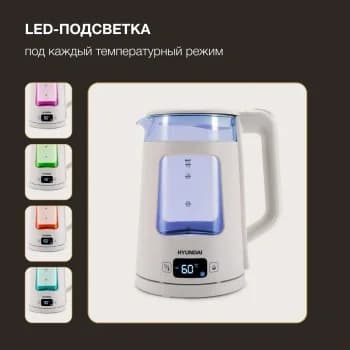 Чайник электрический Hyundai HYK-G9407 1.7л. 2200Вт белый корпус: стекло