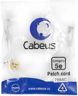 Кабель патч-корд U/UTP 5e кат. 0,3м. Cabeus PC-UTP-RJ45-Cat.5e-0.3m-WH неэкранированный, белый