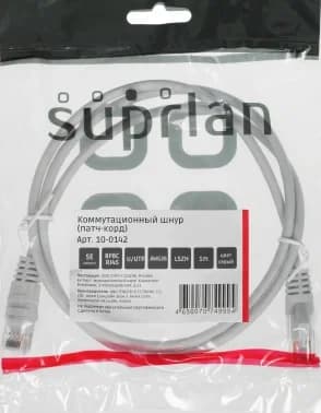 Патч-корд Suprlan 10-0142 UTP RJ-45 вил.-вилка RJ-45 cat.5e 1м серый LSZH 24AWG