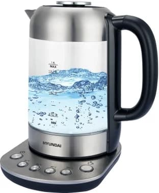 Чайник электрический Hyundai HYK-G8407 1.8 л, 2200 Вт, черный/прозрачный корпус: стекло