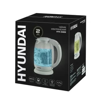 Чайник электрический Hyundai HYK-S3808 1.7 л, 2200 Вт, белый (корпус: стекло)