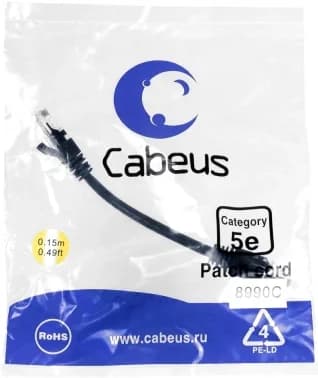 Cabeus Патч-корд PC-UTP-RJ45-Cat.5e-0.15m-BK U/UTP Cat.5e 0.15м черный