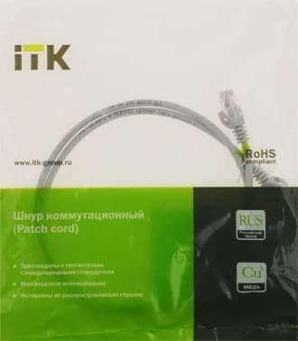 ITK Коммутационный шнур (патч-корд), кат.5Е UTP, 1м, серый