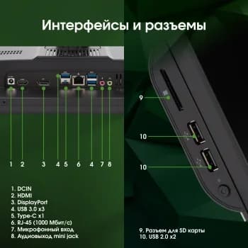 Моноблок Digma Pro Vision 23.8" Full HD Ryzen 3 5425U (2.7) 16Gb SSD512Gb RGr CR Windows 11 Pro Eth WiFi BT 90W клавиатура мышь Cam черный 1920x1080