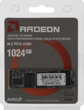 Накопитель SSD AMD Radeon R3MP31024G8, 1Tb, PCIe 3.0 x4, M.2 2280, NVMe, R/W 3500/3100