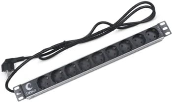 Блок евророзеток Cabeus PDU-9P-2EU для 19" шкафов, горизонтальный, 9 розеток, 16 A, без выключателя, шнур 2м, алюминиевый корпус, немецкий стандарт