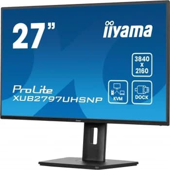 Монитор 27" Iiyama ProLite XUB2797UHSNP-B1 IPS 3840x2160, 60 Гц, 4 мс, 16:9, 350 кд/м², HDMI 2.0, DP 1.2, 3.5 Jack, USB-C (96 Вт), USB Hub (3x USB 3.0), Ethernet, динамики (2x2 Вт), черный