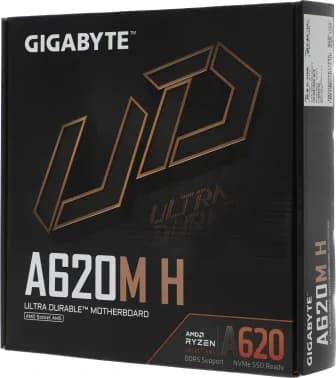 Материнская плата Gigabyte A620M H, Socket AM5, AMD A620, 2xDDR5-5200, HDMI+DP, 1xPCI-Ex16, 1xPCI-Ex1, 4xSATA3(RAID 0/1/10), 1xM.2, 8 Ch Audio, GLan, (4+4)xUSB2.0, (2+2)xUSB3.2, 1xPS/2, mATX, RTL