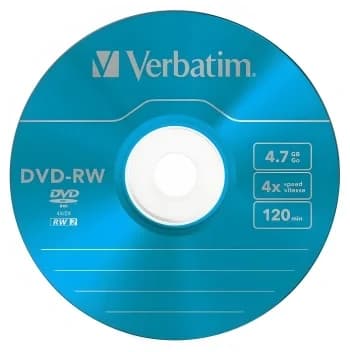 Диск DVD-RW Verbatim 4.7Gb 4x Slim case (5шт) Color