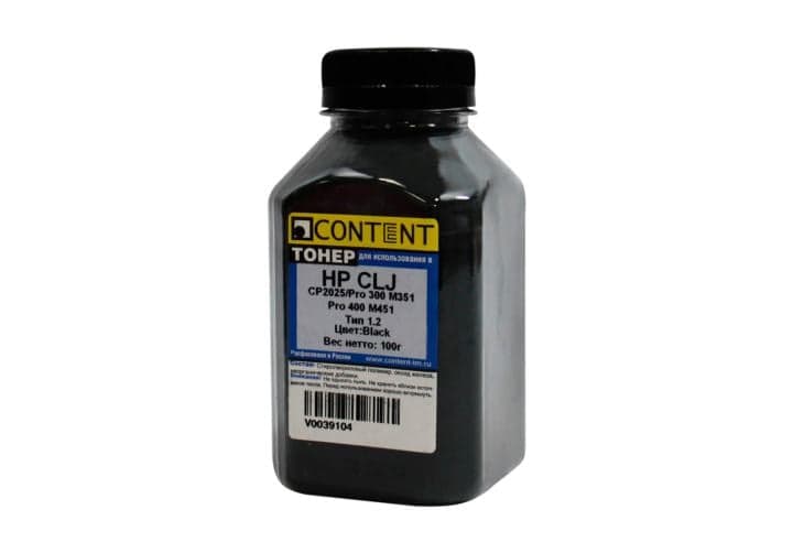 Тонер Content для HP CLJ CP2025/Pro 300 M351/Pro 4 00 M451, Тип 1.2, Bk, 100 г, банка