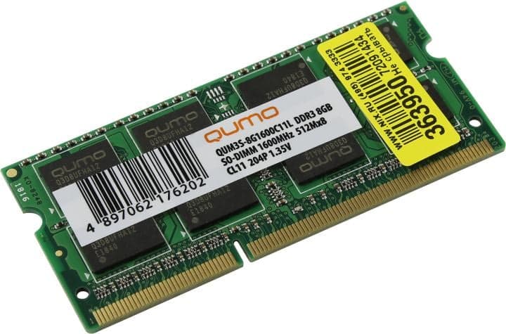 Оперативная память Qumo, DDR3, 8GB (1x8GB), 1600MHz, CL11, SO-DIMM