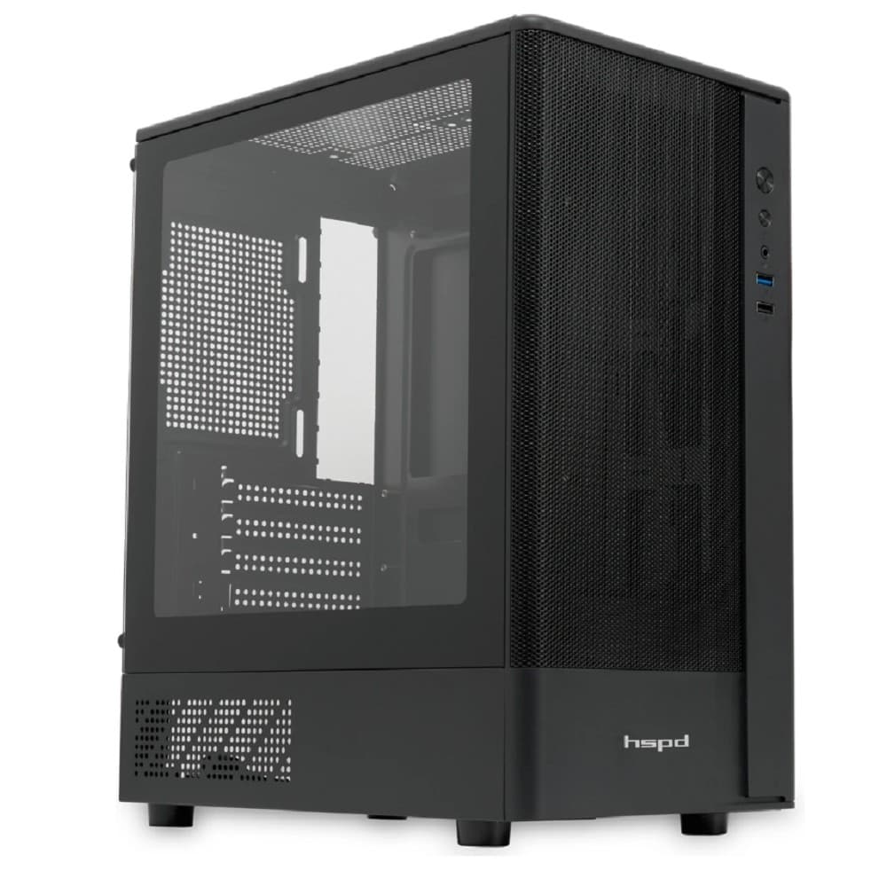 Корпус без блока питания/ Case HSPD M332, Mesh Mini-tower, Black, TG, 0.4 SPCC, no fans, mATX, mITX, 160/285/170mm, 1x2.5", 1x3.5", 4xPCI, 1xUSB-A 3.0, 1xUSB-A 1.0, 387x197x325mm