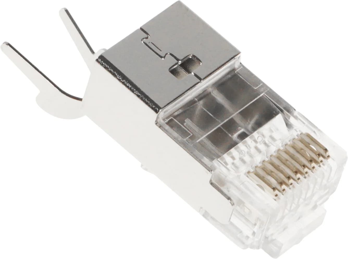 Разъем Hyperline PLUG-8P8C-UV-C6-TW-SH-10 Разъем RJ-45(8P8C) под витую пару, категория 6/6A (50 μ"/ 50 микродюймов), экранированный, универсальный (для одножильного и многожильного кабеля), для толстых жил 1.35-1.5 мм (с оболочкой), со вставкой, (10 шт)