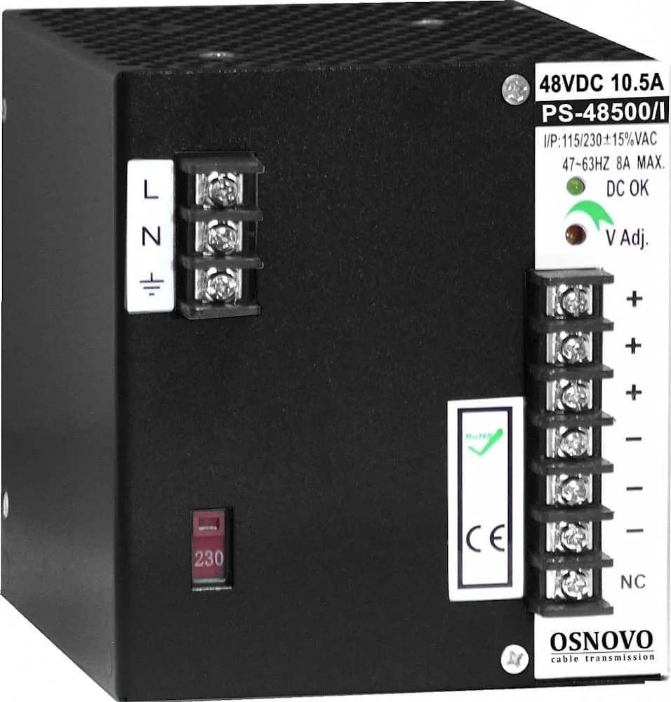 Блок питания/ OSNOVO Промышленный блок питания. DC48V, 10,5A (500W). Диапазон входных напряжений: AC195-265V