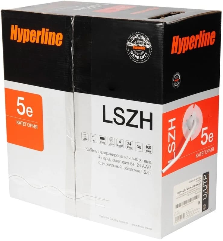 Кабель Hyperline UUTP4-C5E-S24-IN-LSZH-GY-305