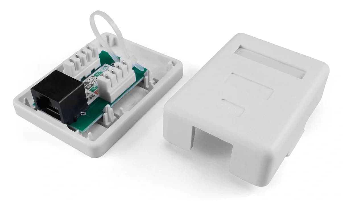 Аксессуары Розетка компьютерная Hyperline SB1-1-8P8C-C6-WH Розетка компьютерная RJ-45(8P8C), кат 6, одинарная, внешняя, Dual IDC Dual IDC