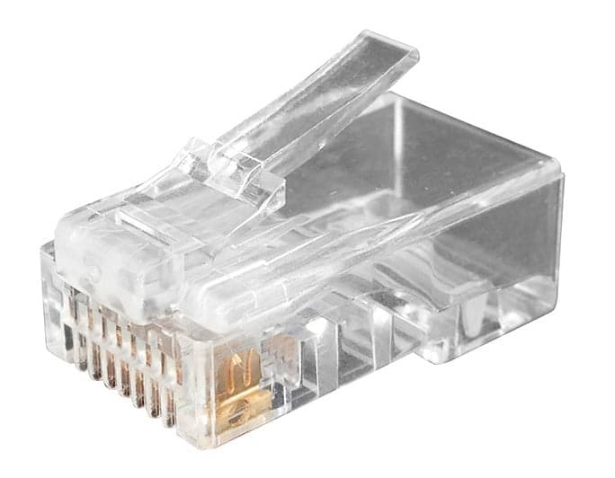 Разъем Hyperline PLUG-8P8C-U-C6-100 RJ-45(8P8C) под витую пару, категория 6 (50 µ"/ 50 микродюймов), универсальный (для одножильного и многожильного кабеля), 100 шт