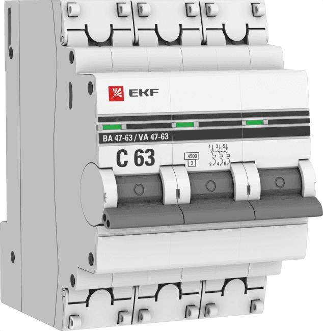 EKF mcb4763-3-16C-pro Выкл. авт трехполюсный 16А С ВА47-63 4.5кА PROxima (mcb4763-3-16C-pro)