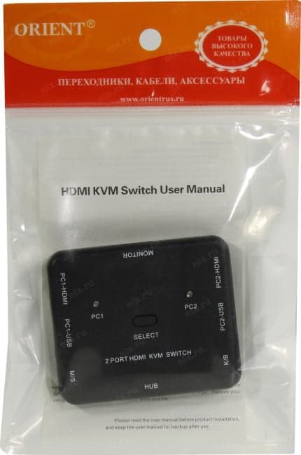 Orient <HS21> 2-port HDMI KVM Switch (клавиатураUSB+мышьUSB+HDMI)