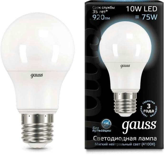 GAUSS 102502210 Лампа светодиодная LED 10 Вт 920 Лм 4100К белая Е27 A60 Black Gauss