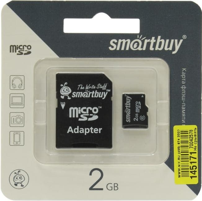 SmartBuy <SB2GBSD-01> microSD 2Gb + microSD-->SD Adapter