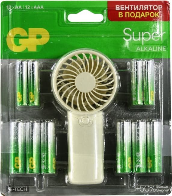 GP Super + 15A/24A/FANWETA21-2CRSBC24 (LR03/LR6) Size AAA/AA, щелочной (alkaline) <уп. 12+12 шт>