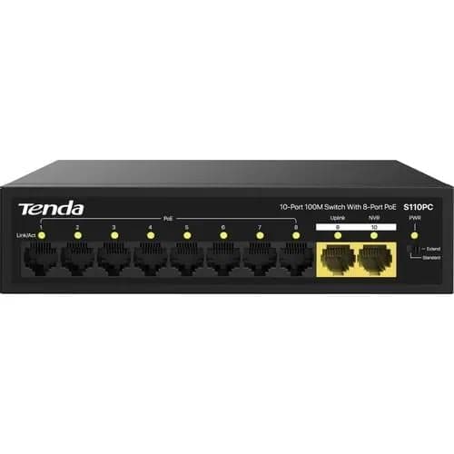 TENDA <S110PC> Lite PoE Switch (8UTP 100Mbps PoE + 2xUplink)