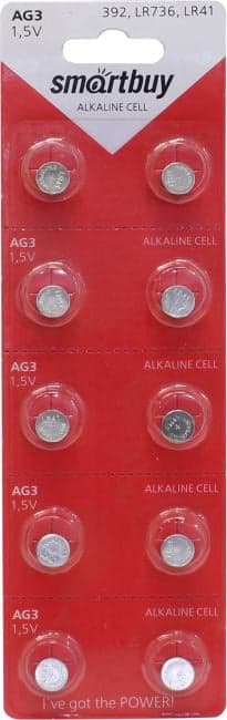 Smartbuy SBBB-AG3-10B (LR41, 1.5V) , щелочной (alkaline) <уп. 10 шт>