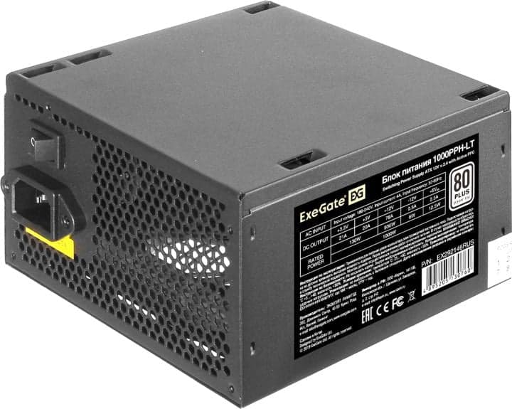 Блок питания 1000W ExeGate 80 PLUS® 1000PPH-LT EX292146RUS-S (ATX, APFC, SC, КПД 82%